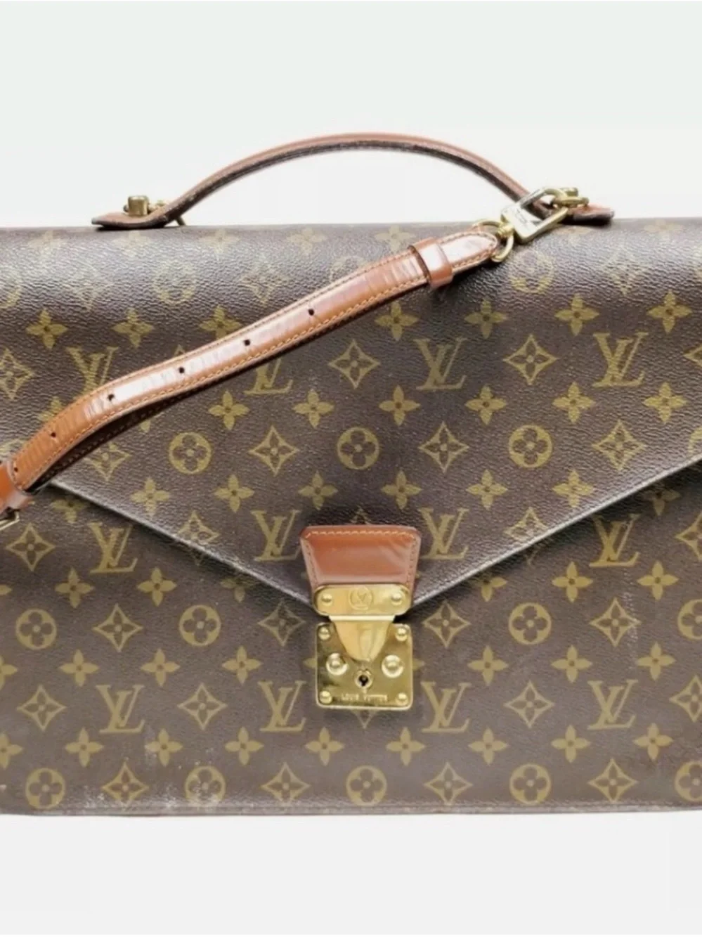 Louis Vuitton Monogram Canvas Briefcase in Brown and Tan with Gold Hardware
